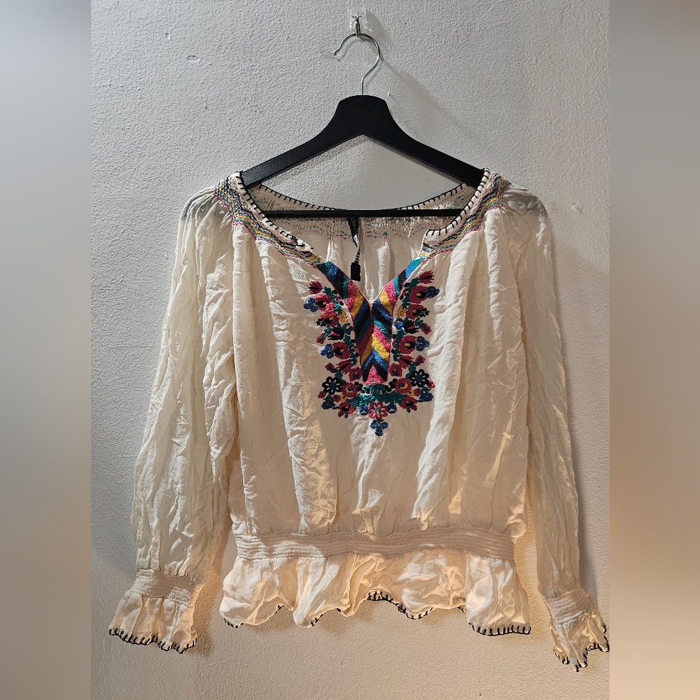 Plenty By Tracy Reese Anthropologie Embroidered Peasent Blouse
